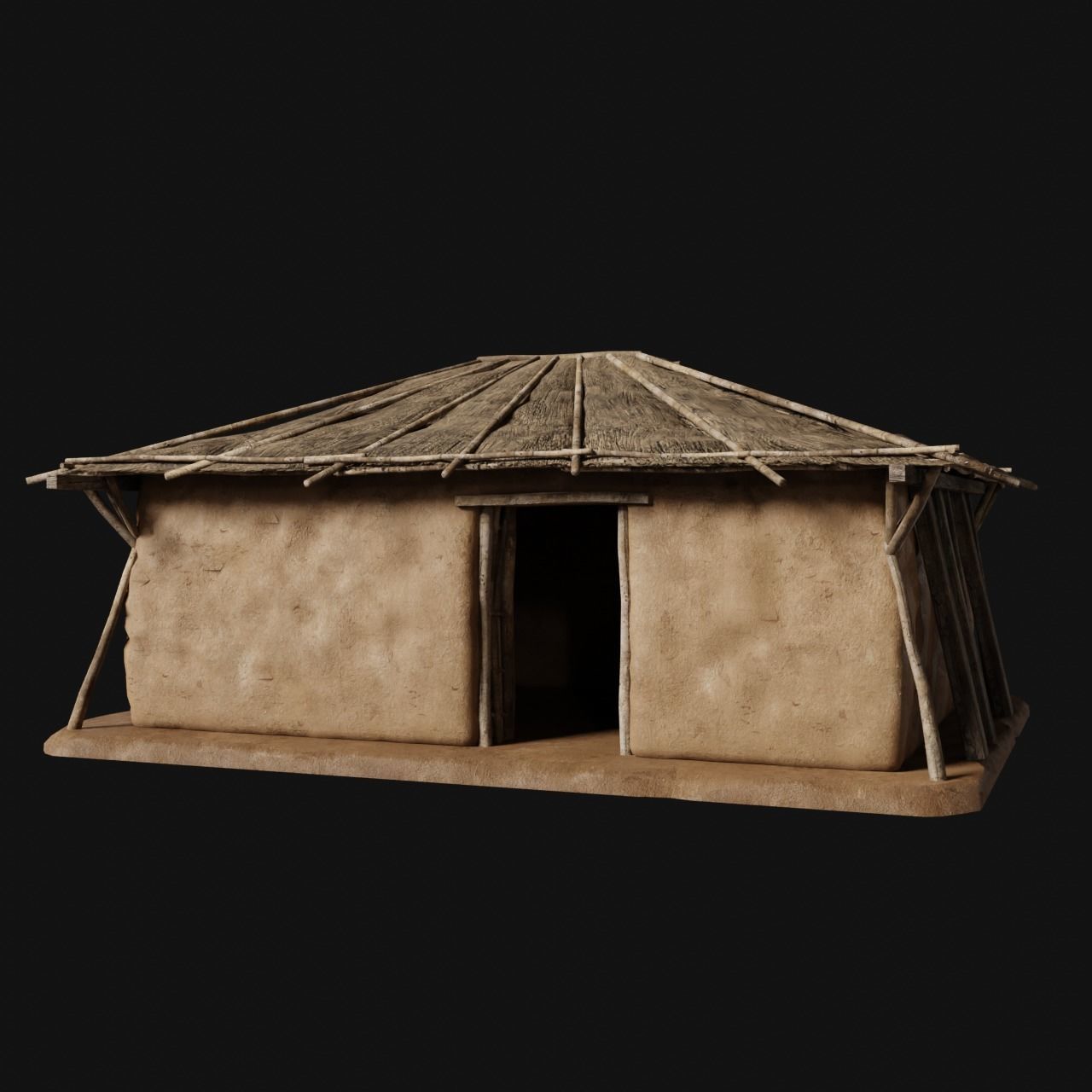PRIMITIVE PRIMAL HUTS SHELTER HOUSE COTTAGE SETTLEMENT BUILDER Low-poly 3D model_9