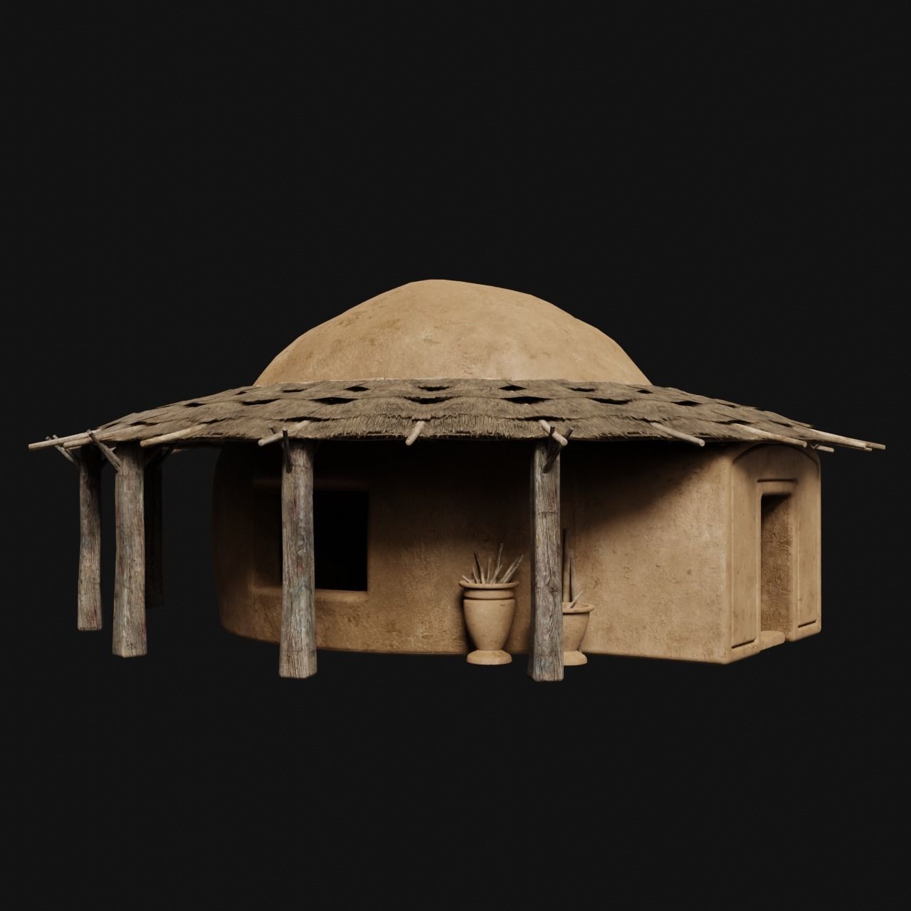 PRIMITIVE PRIMAL HUTS SHELTER HOUSE COTTAGE SETTLEMENT BUILDER Low-poly 3D model_35