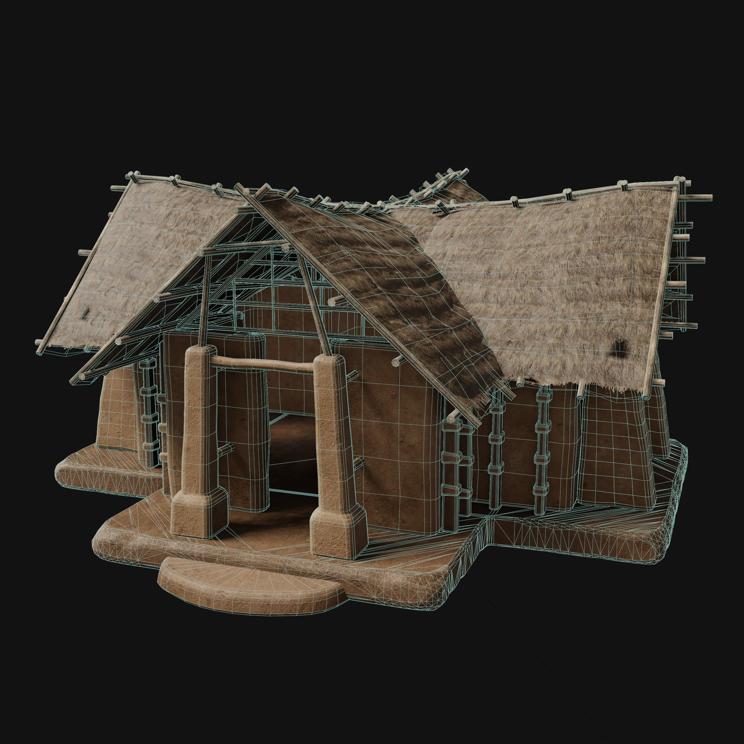 PRIMITIVE PRIMAL HUTS SHELTER HOUSE COTTAGE SETTLEMENT BUILDER Low-poly 3D model_28