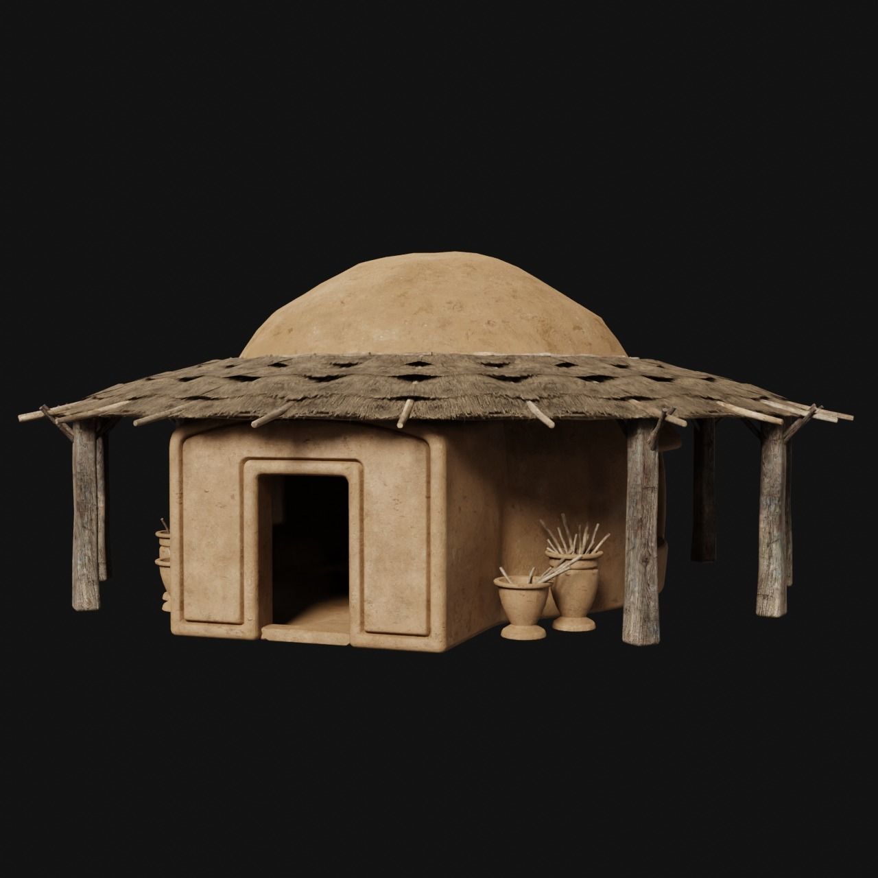 PRIMITIVE PRIMAL HUTS SHELTER HOUSE COTTAGE SETTLEMENT BUILDER Low-poly 3D model_33