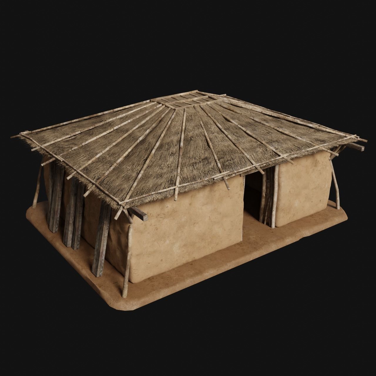 PRIMITIVE PRIMAL HUTS SHELTER HOUSE COTTAGE SETTLEMENT BUILDER Low-poly 3D model_10