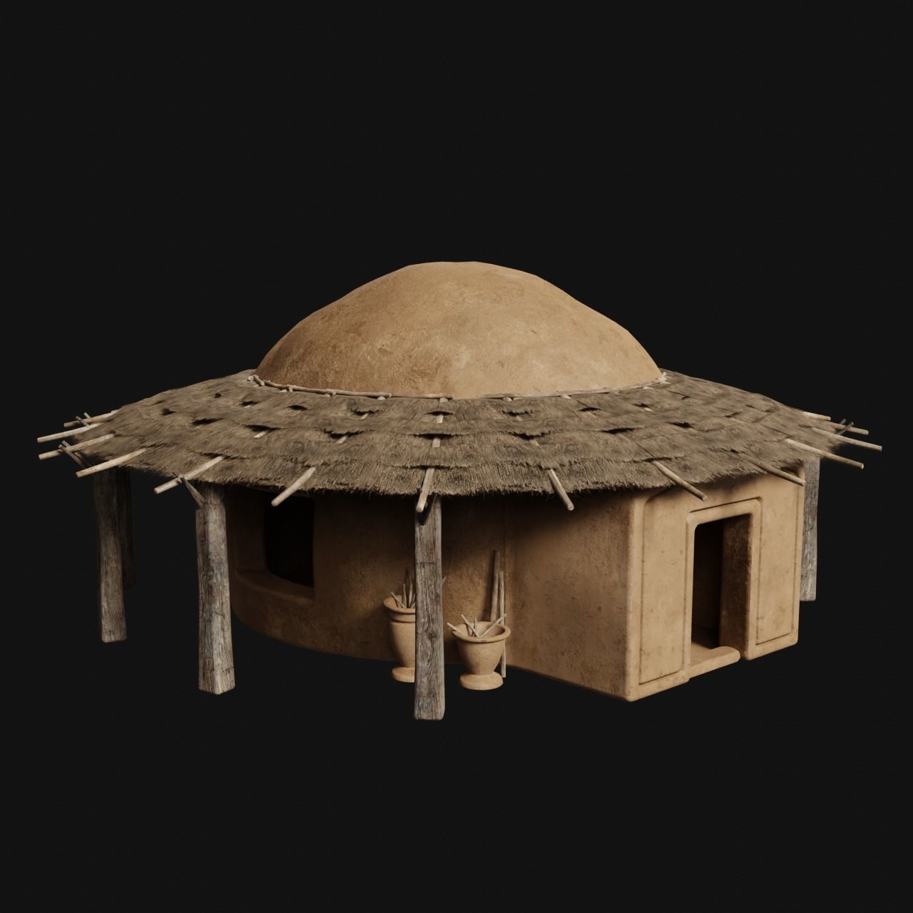 PRIMITIVE PRIMAL HUTS SHELTER HOUSE COTTAGE SETTLEMENT BUILDER Low-poly 3D model_34