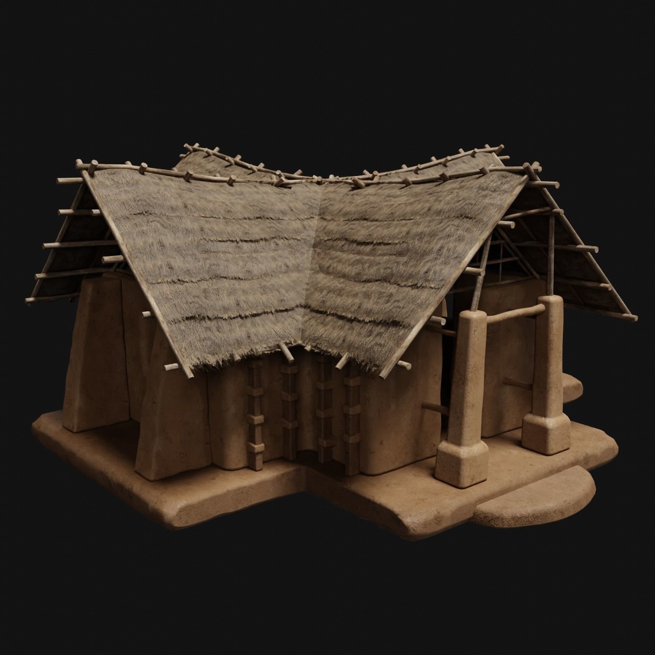 PRIMITIVE PRIMAL HUTS SHELTER HOUSE COTTAGE SETTLEMENT BUILDER Low-poly 3D model_26