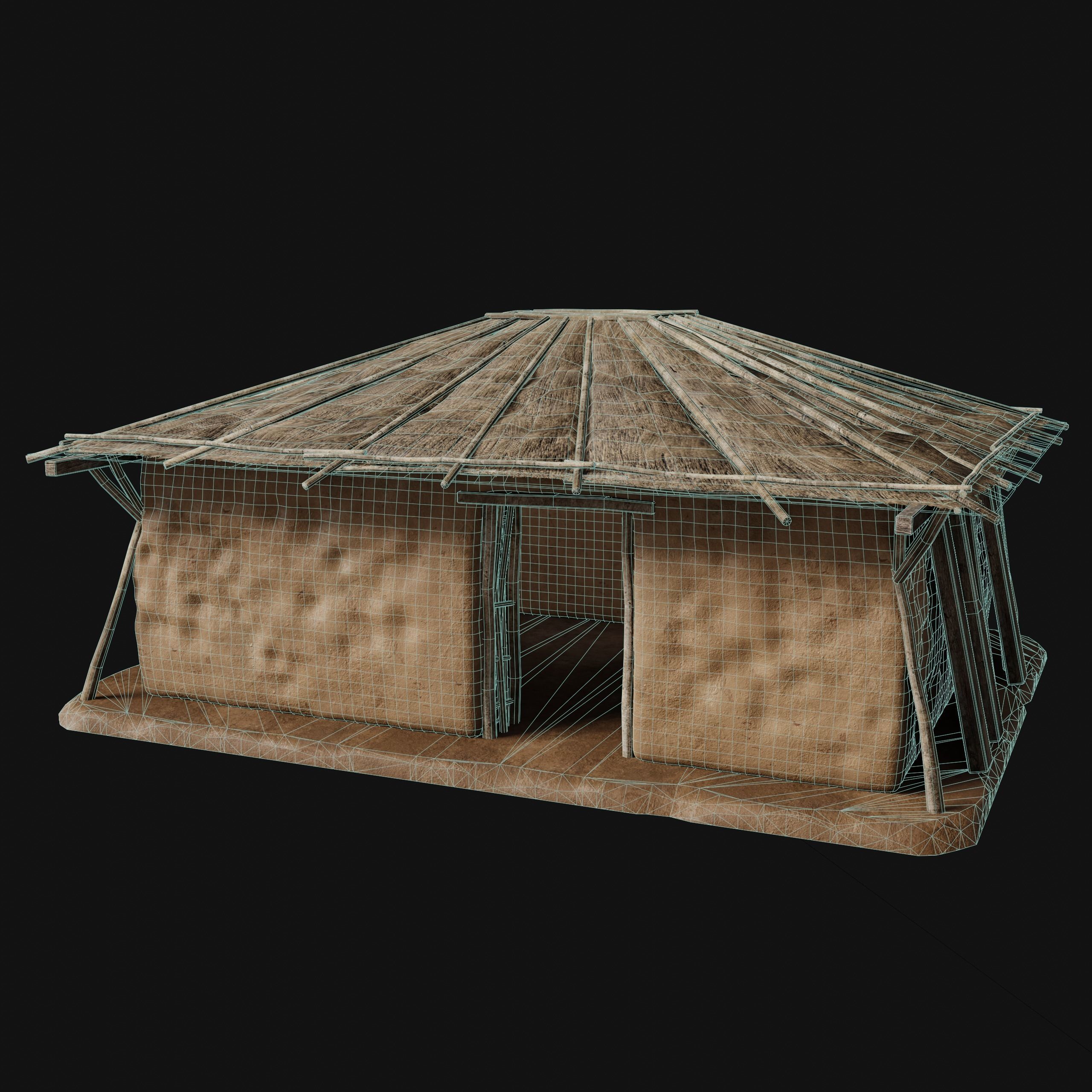 PRIMITIVE PRIMAL HUTS SHELTER HOUSE COTTAGE SETTLEMENT BUILDER Low-poly 3D model_12