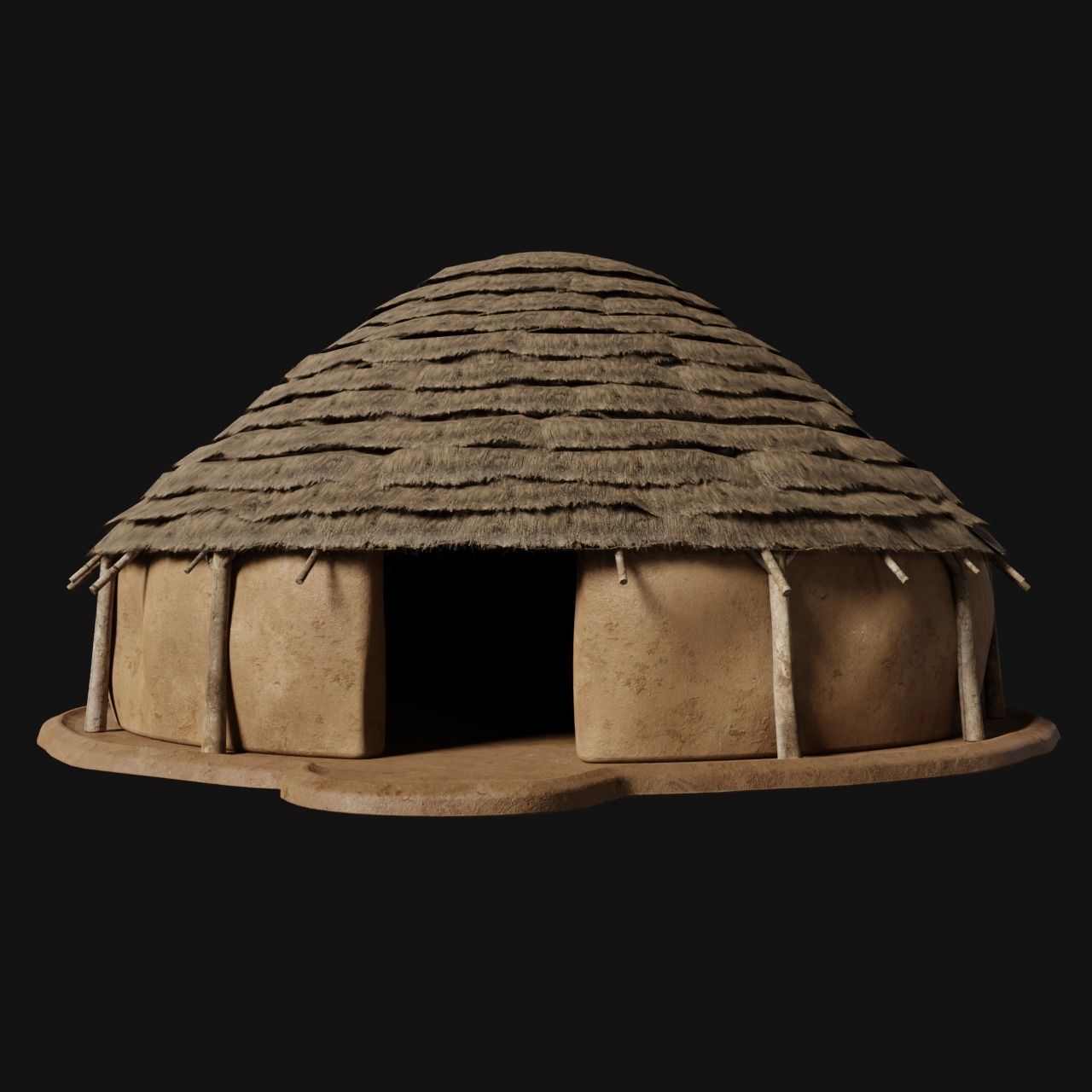 PRIMITIVE PRIMAL HUTS SHELTER HOUSE COTTAGE SETTLEMENT BUILDER Low-poly 3D model_13