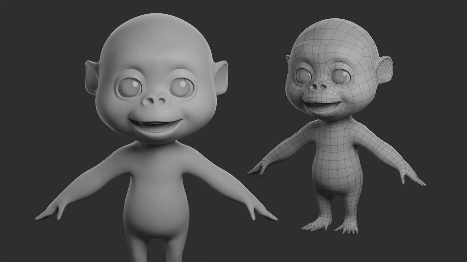 Stylized Cartoon Gorilla II Basemesh Low-poly 3D model