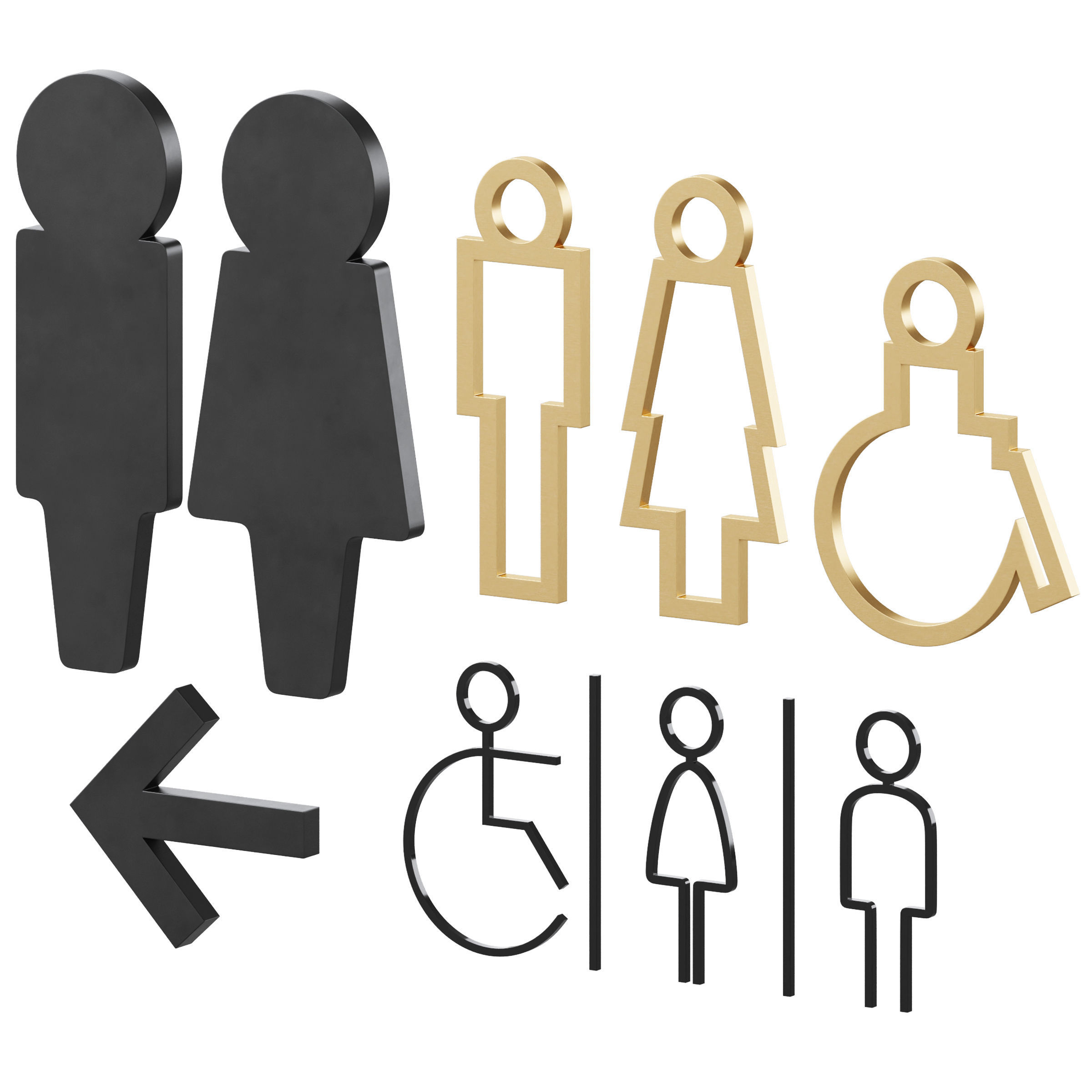 Restroom Directional Door Signs 3 3D model_4