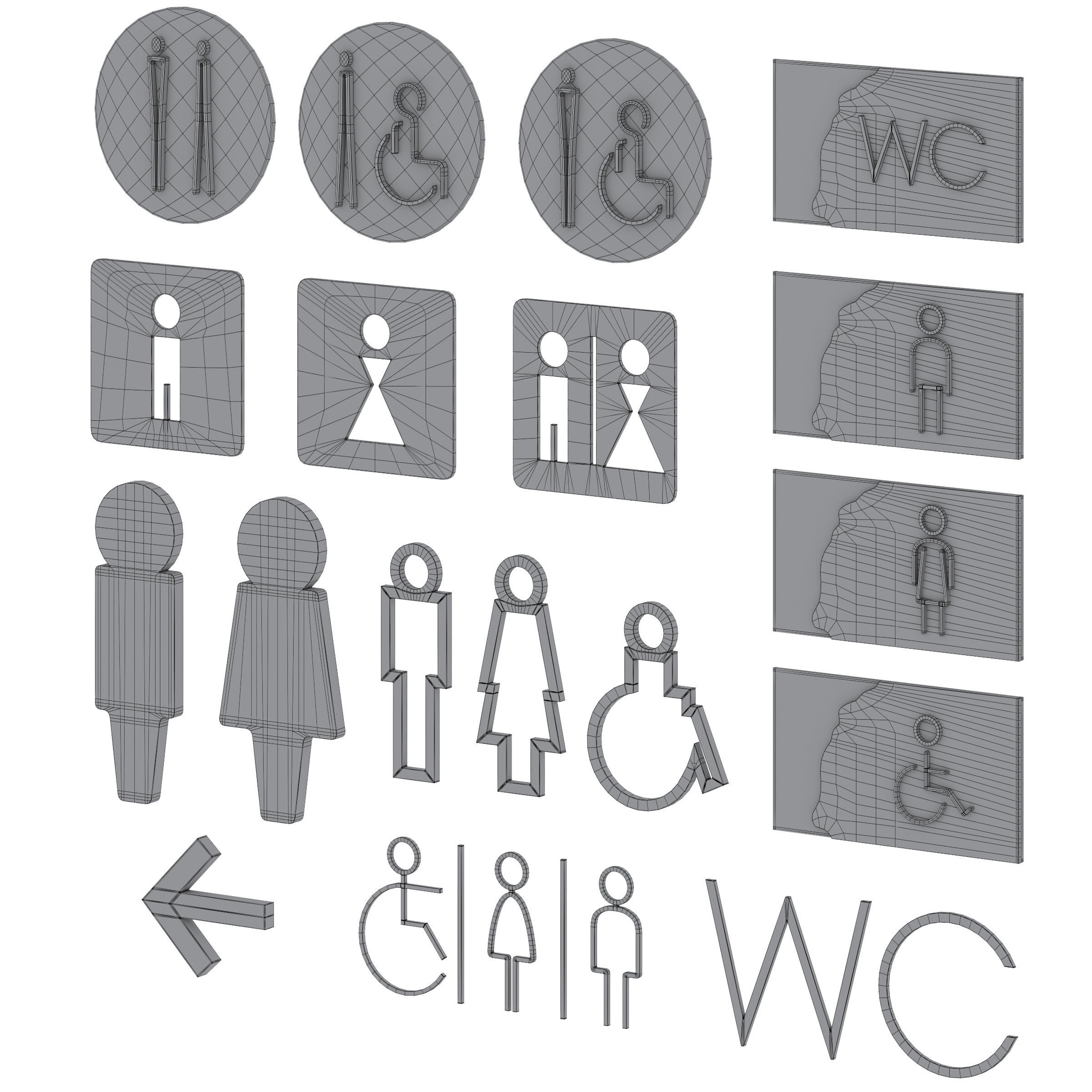 Restroom Directional Door Signs 3 3D model_5