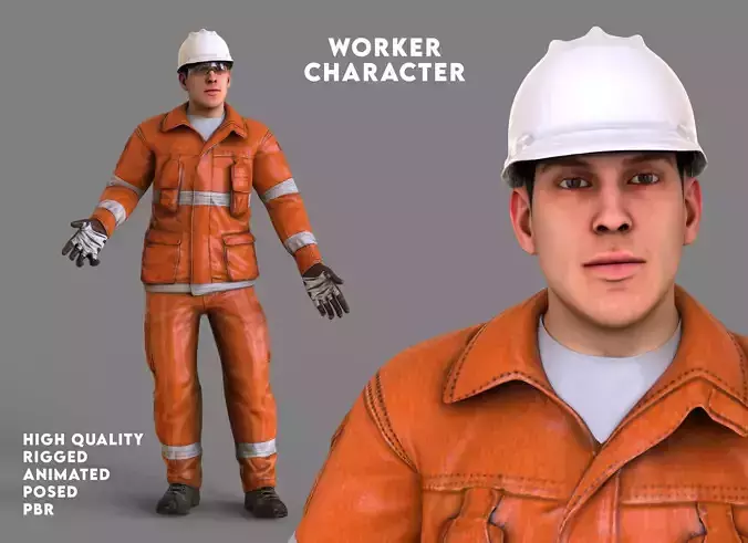 Worker Man rigged Animated Low-poly 3D model