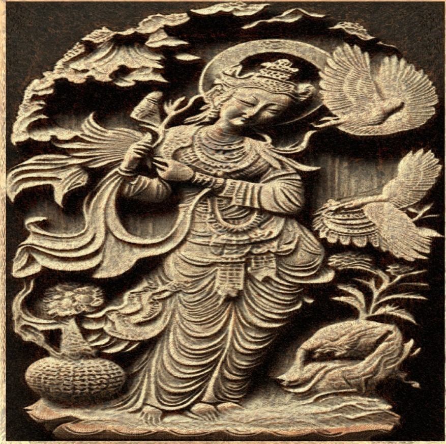 Oriental woman figure relief Low-poly 3D model_2