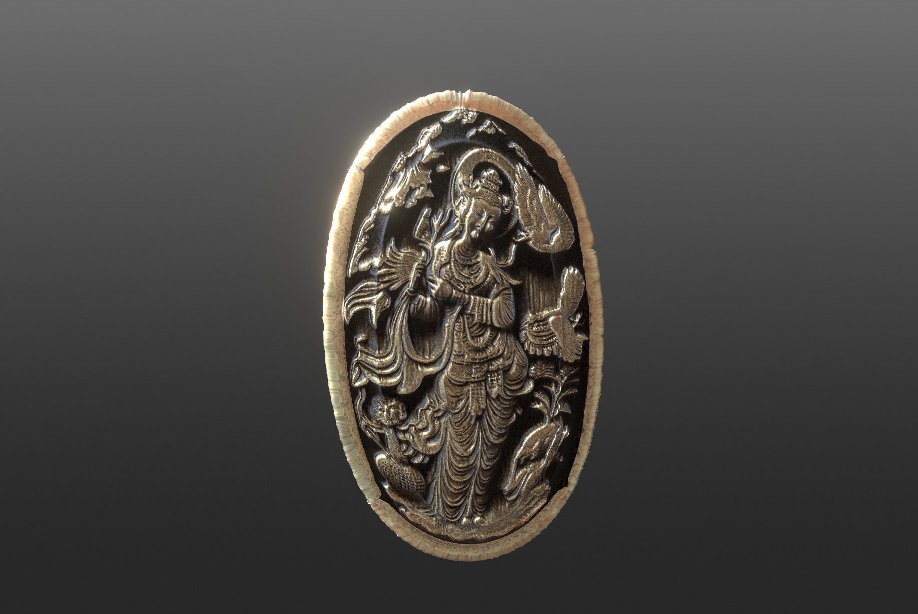 Oriental woman figure relief Low-poly 3D model_8