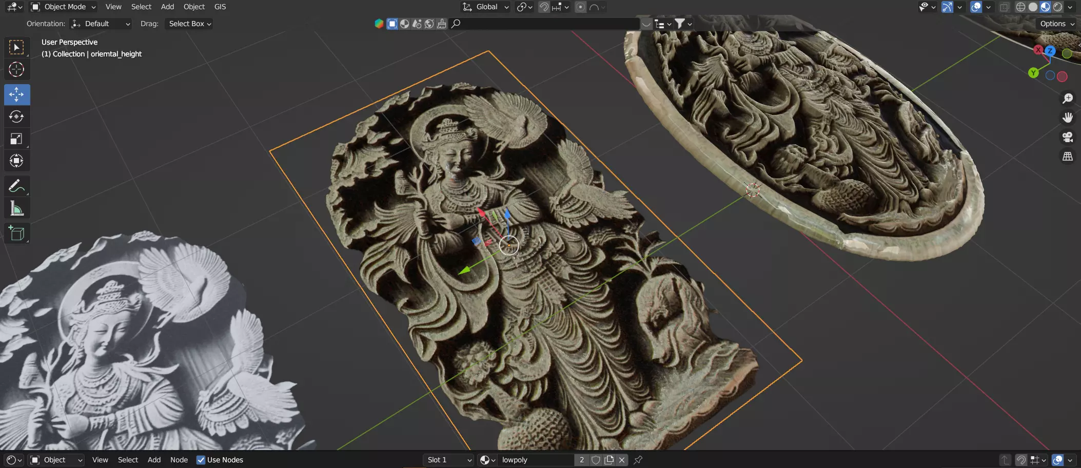 Oriental woman figure relief Low-poly 3D model_0