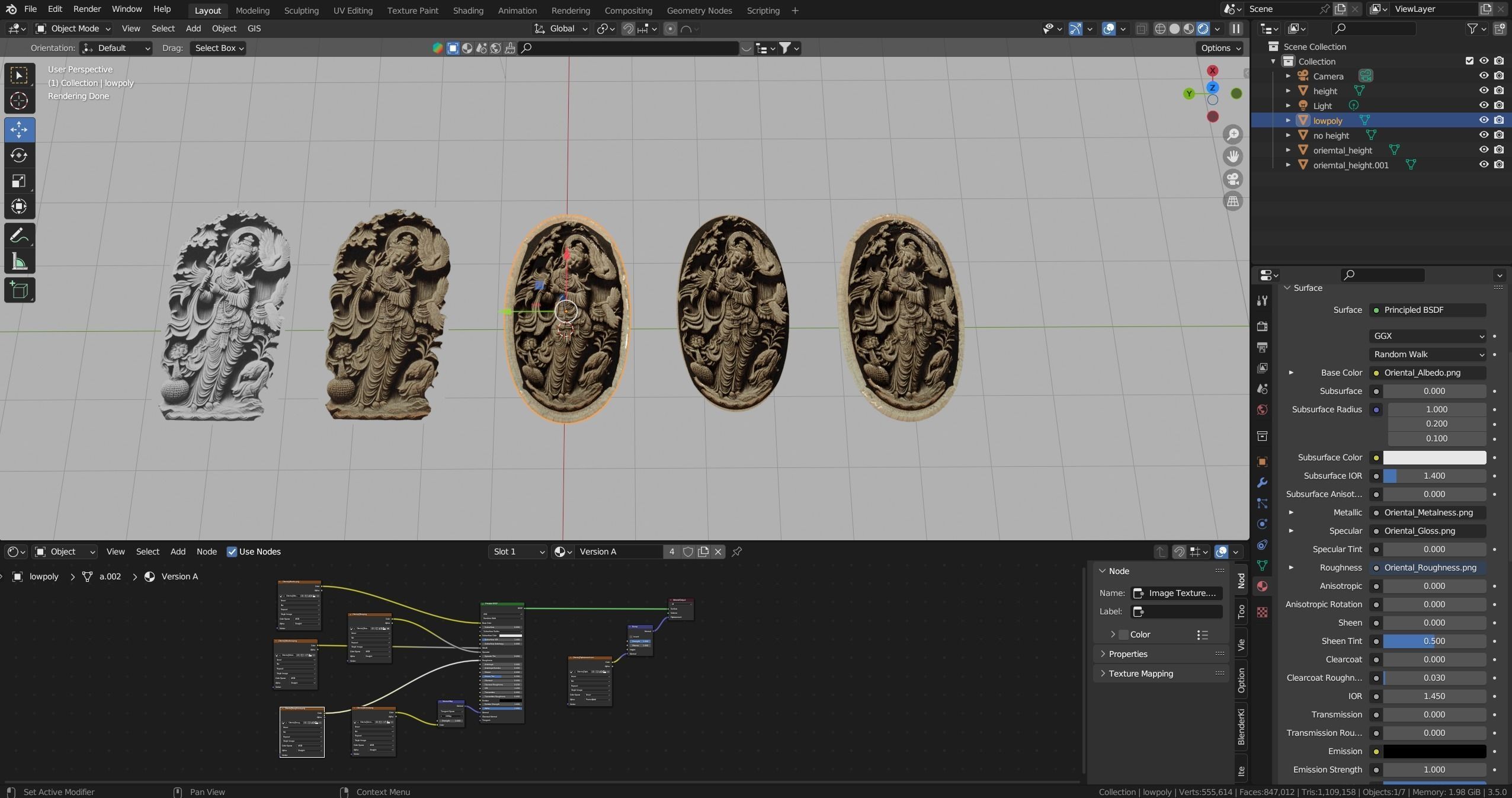 Oriental woman figure relief Low-poly 3D model_22