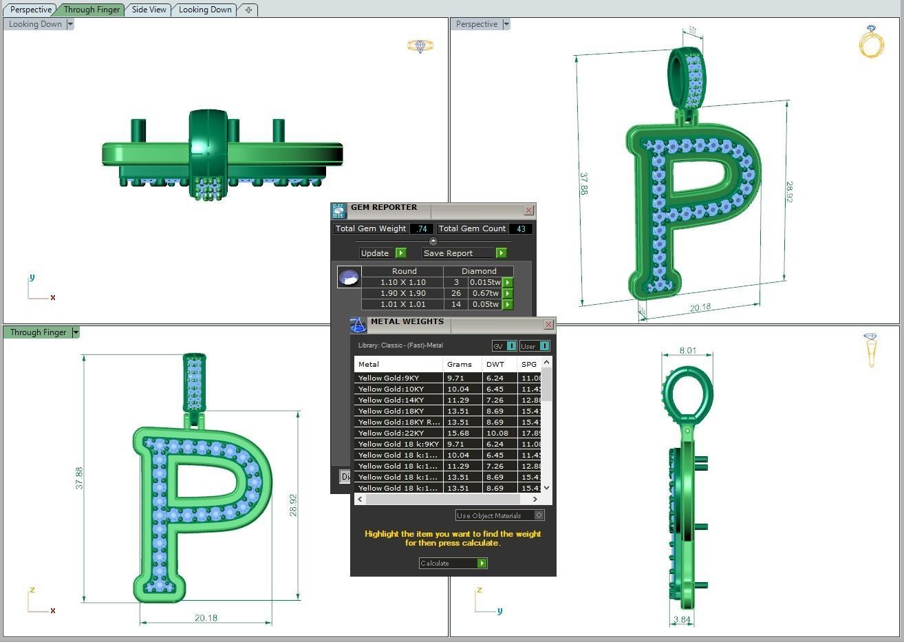 Alphabet Diamond pendant P 3D print model_5