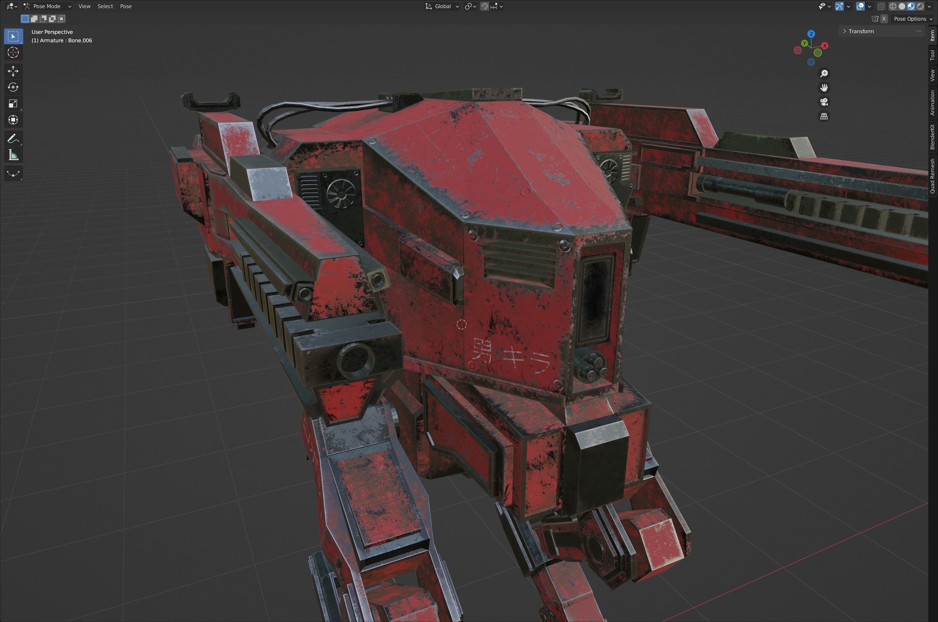 Model of Red Lowpoly Japan Mech EDITABLE Low-poly 3D model_4