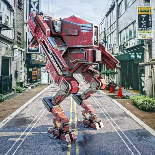Model of Red Lowpoly Japan Mech  EDITABLE