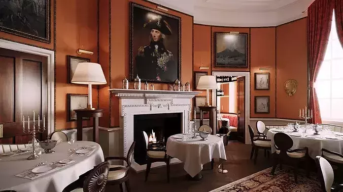 Realistic Interior Restaurant Scene 3D model 3