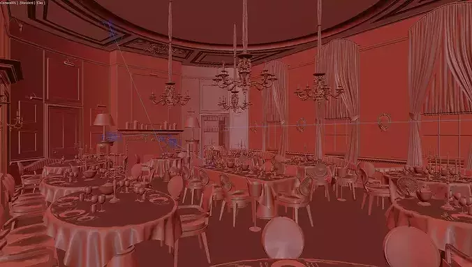 Realistic Interior Restaurant Scene 3D model 6