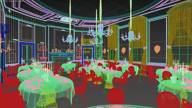 Realistic Interior Restaurant Scene 3D model 7