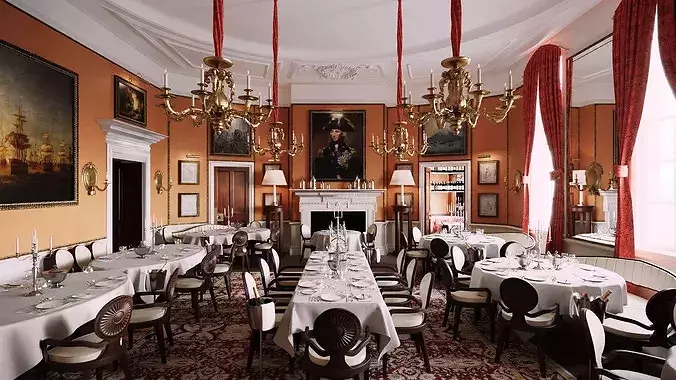 Realistic Interior Restaurant Scene 3D model 2