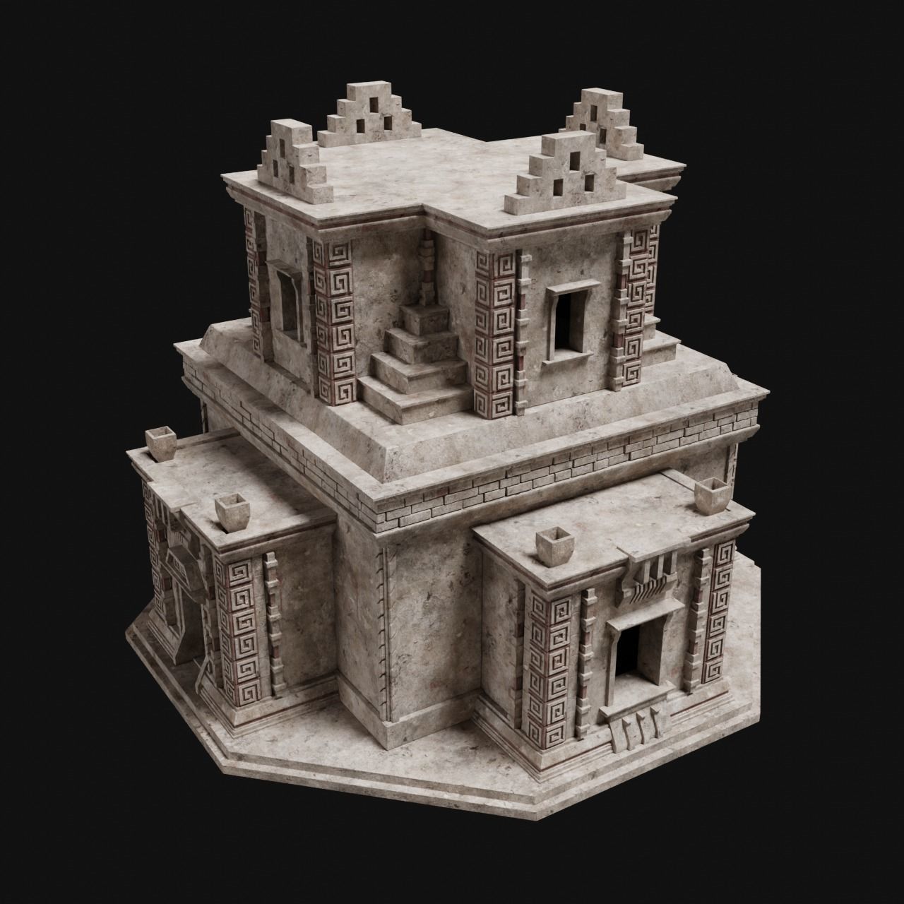 AZTEC MAYAN INCA MESOAMERICA STONE HOUSE TEMPLE COLLECTION Low-poly 3D model_31