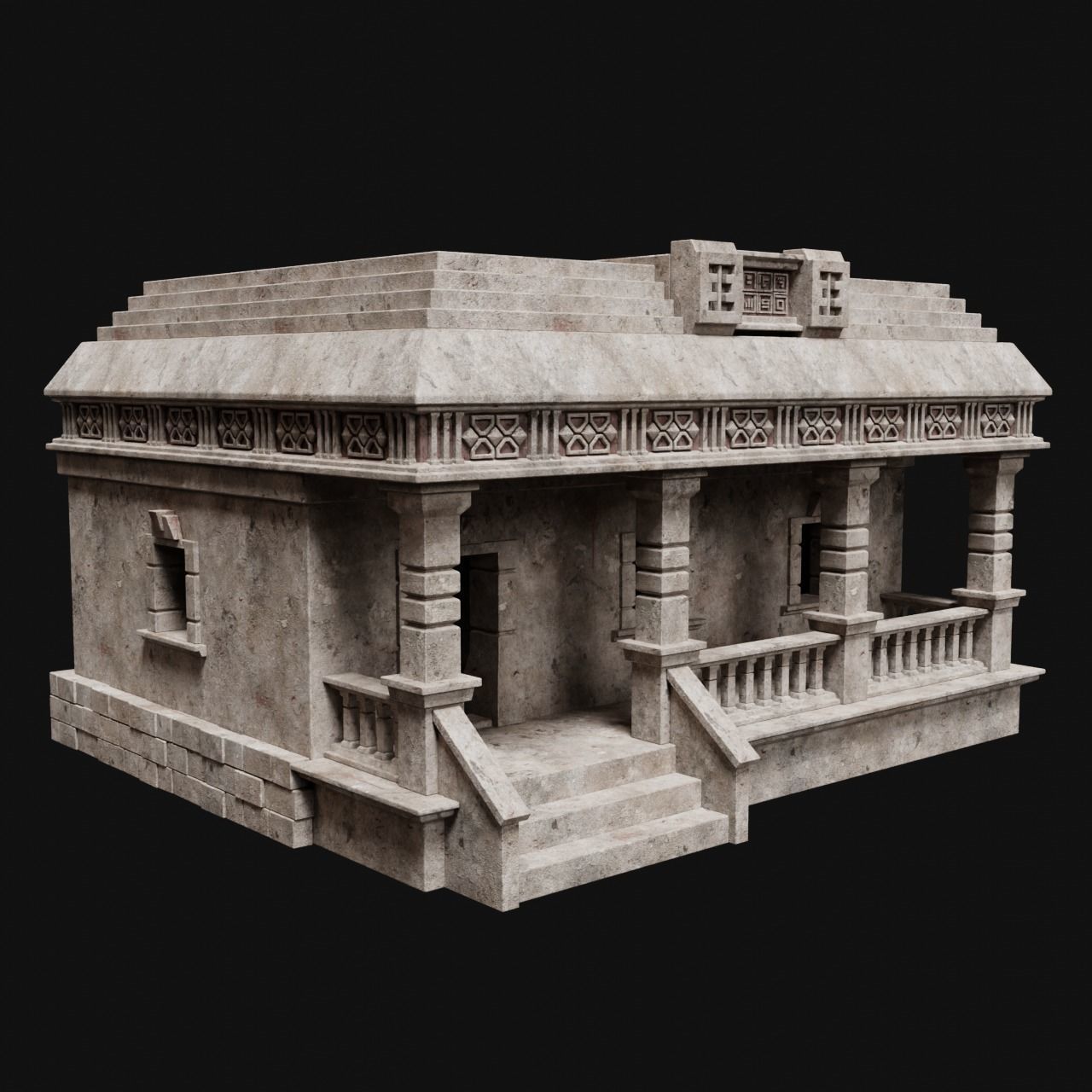 AZTEC MAYAN INCA MESOAMERICA STONE HOUSE TEMPLE COLLECTION Low-poly 3D model_26