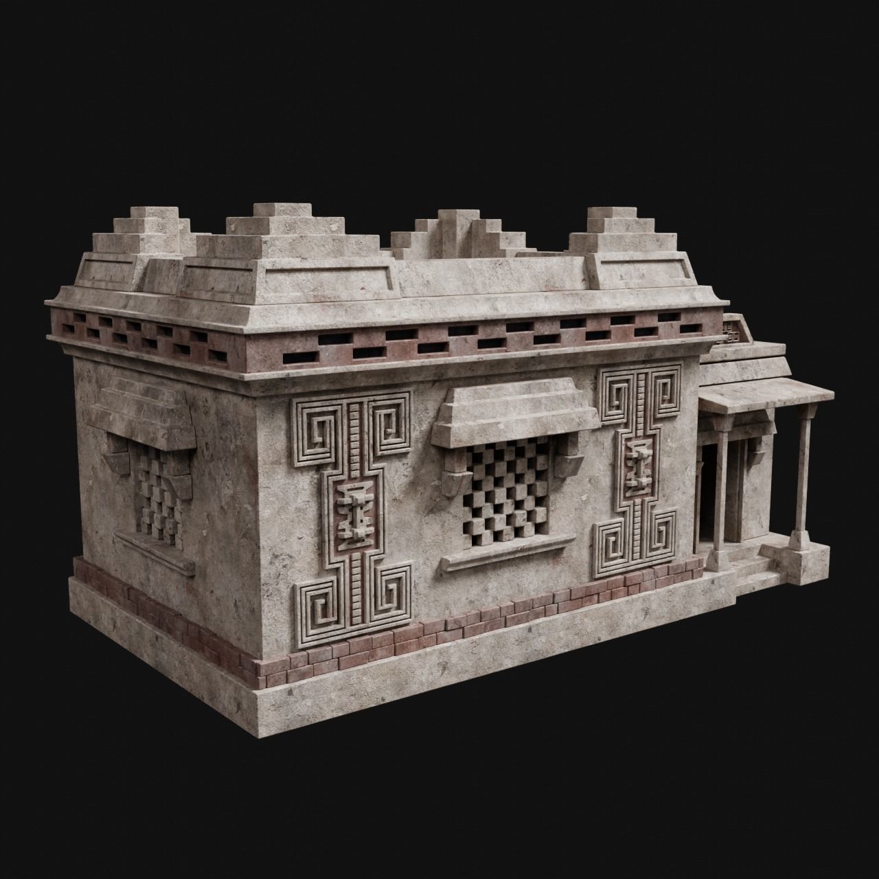 AZTEC MAYAN INCA MESOAMERICA STONE HOUSE TEMPLE COLLECTION Low-poly 3D model_19