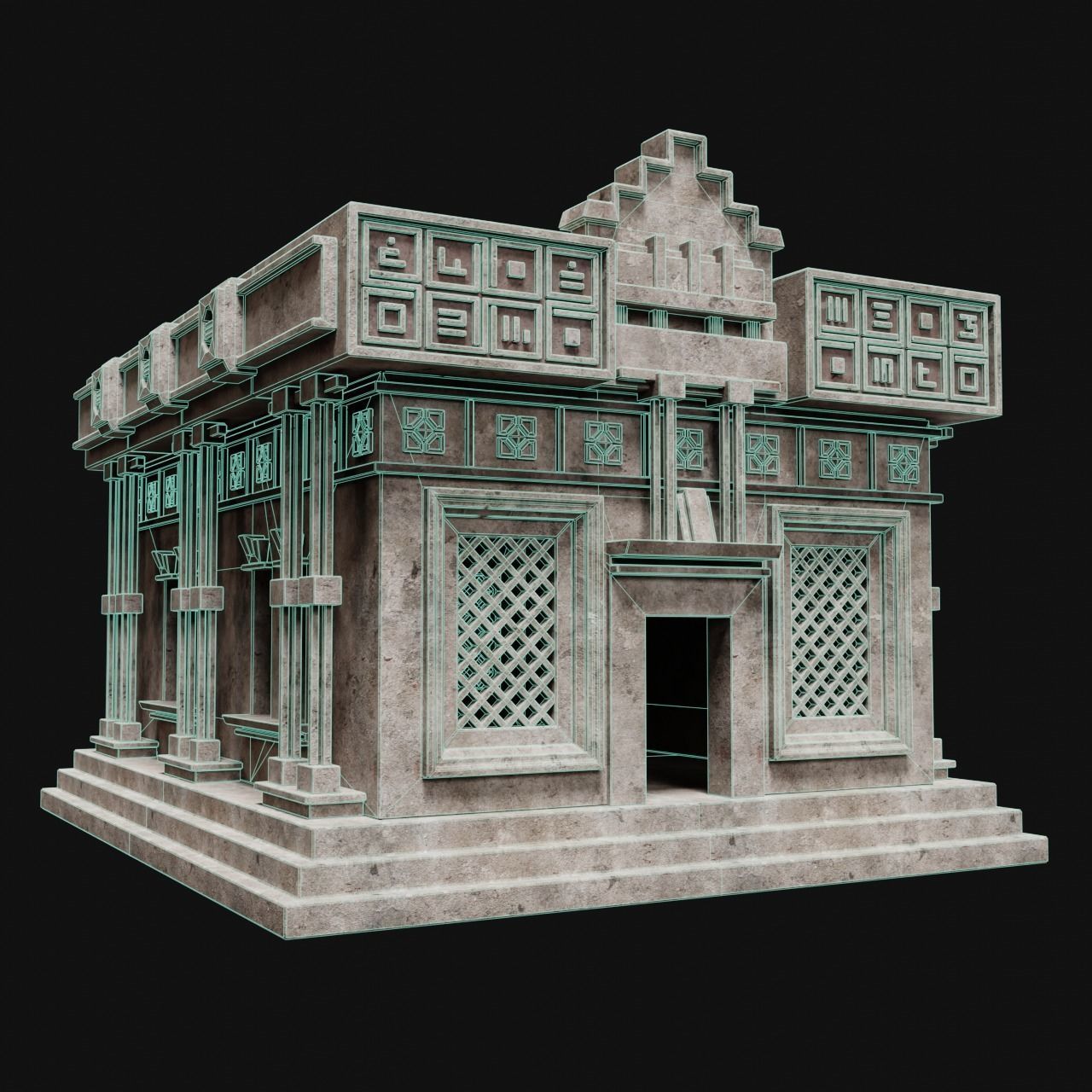 AZTEC MAYAN INCA MESOAMERICA STONE HOUSE TEMPLE COLLECTION Low-poly 3D model_16