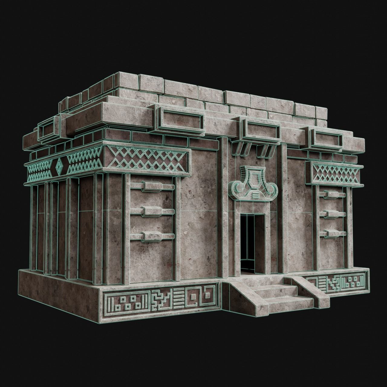 AZTEC MAYAN INCA MESOAMERICA STONE HOUSE TEMPLE COLLECTION Low-poly 3D model_8