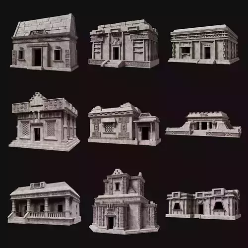 AZTEC MAYAN INCA MESOAMERICA STONE HOUSE TEMPLE COLLECTION Low-poly 3D model