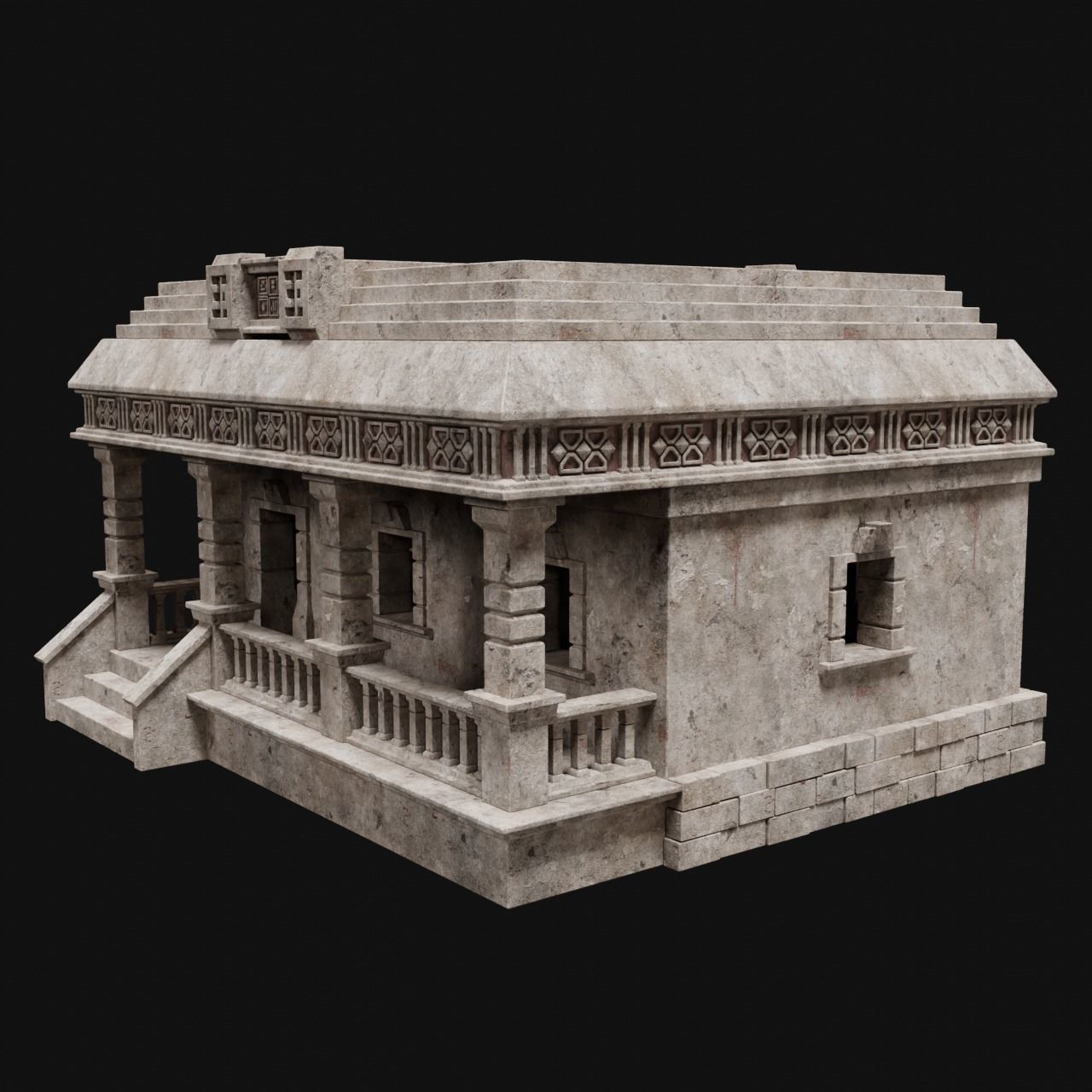 AZTEC MAYAN INCA MESOAMERICA STONE HOUSE TEMPLE COLLECTION Low-poly 3D model_27