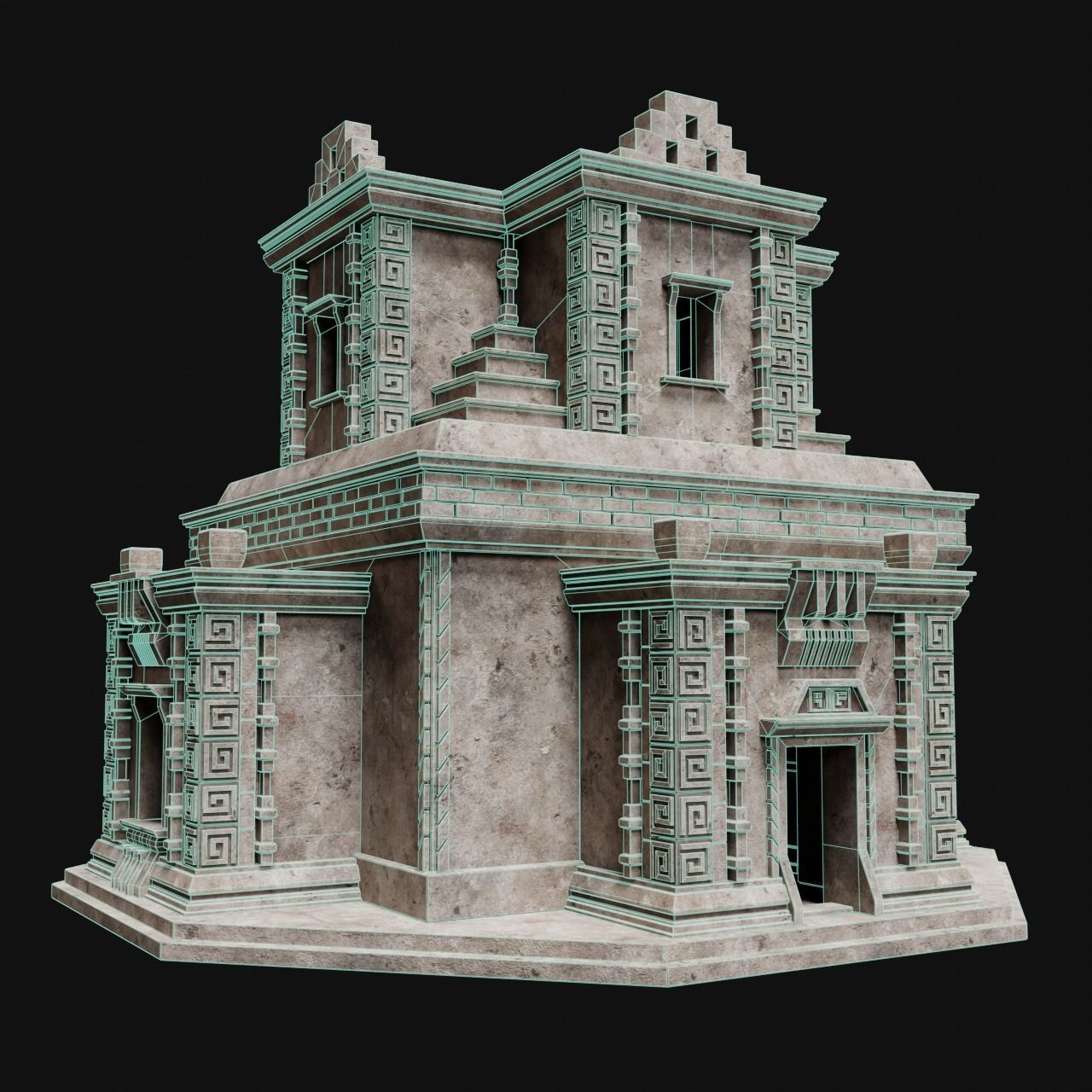 AZTEC MAYAN INCA MESOAMERICA STONE HOUSE TEMPLE COLLECTION Low-poly 3D model_32