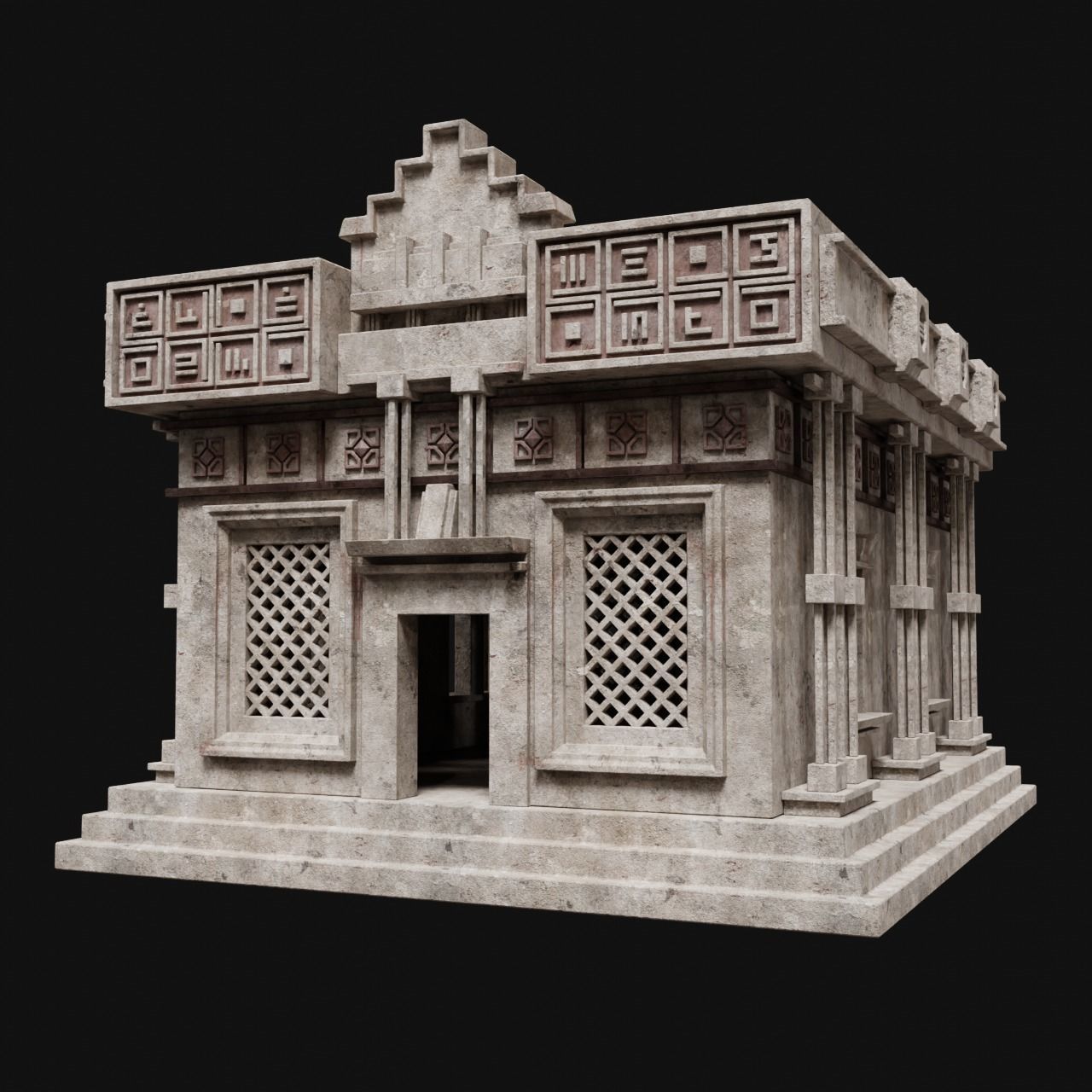 AZTEC MAYAN INCA MESOAMERICA STONE HOUSE TEMPLE COLLECTION Low-poly 3D model_15