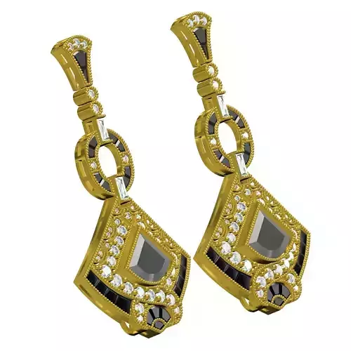 Antique Art Deco Style Earring with Black Enamel