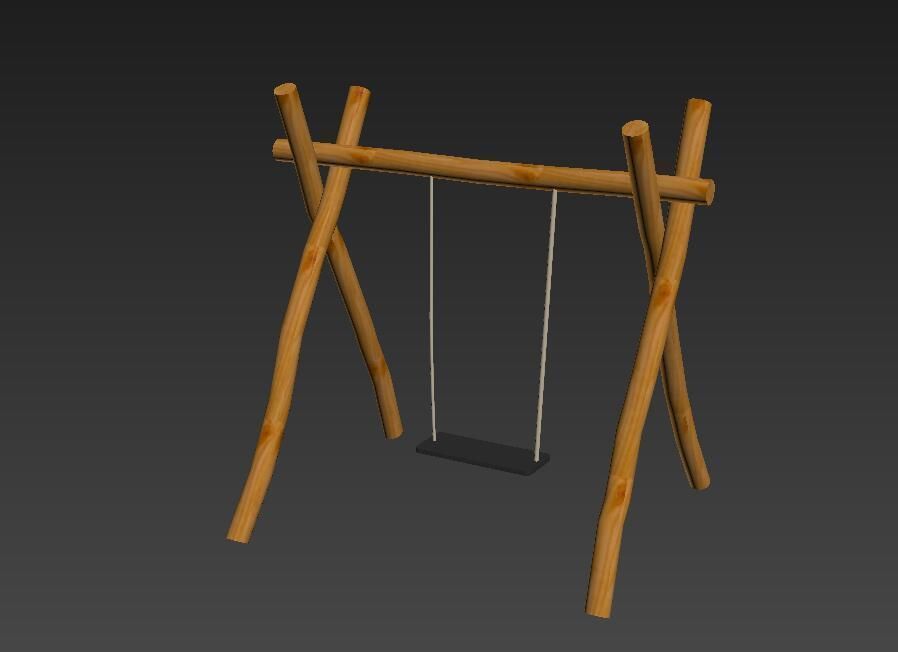 wooden swing 3D model_4