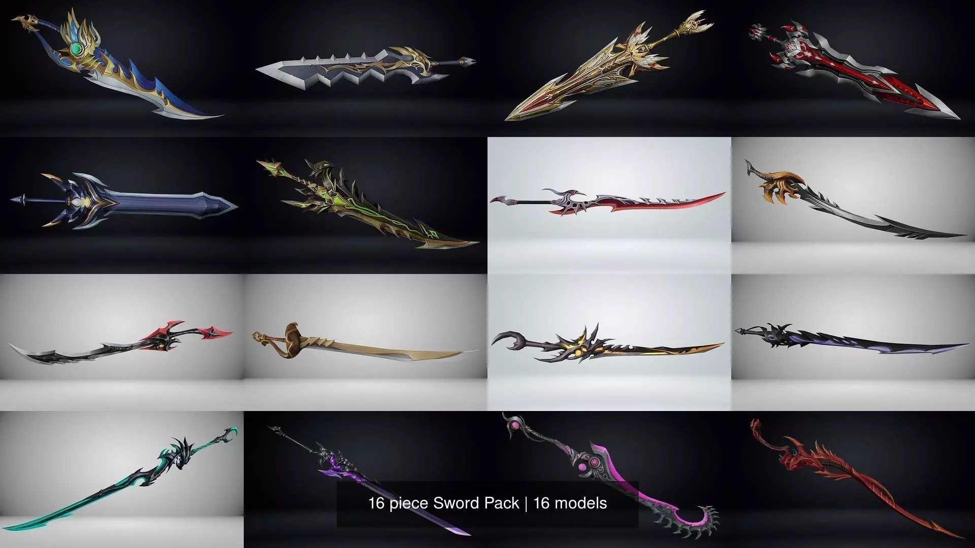 16 piece Sword Pack 3D Model Collection_0