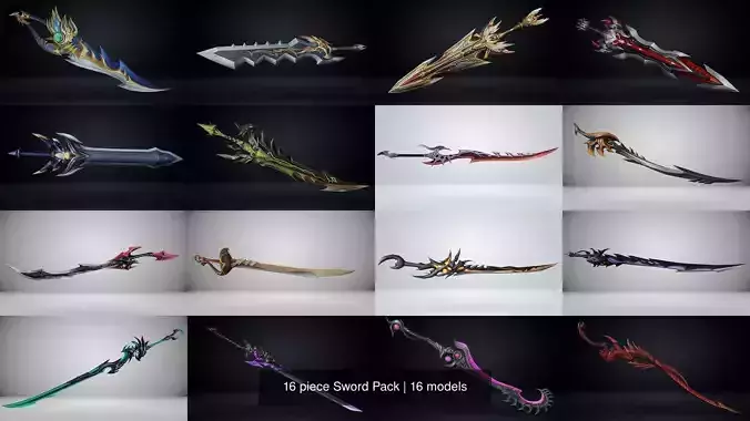 16 piece Sword Pack 3D Model Collection 16 piece Sword Pack 3D Model Collection