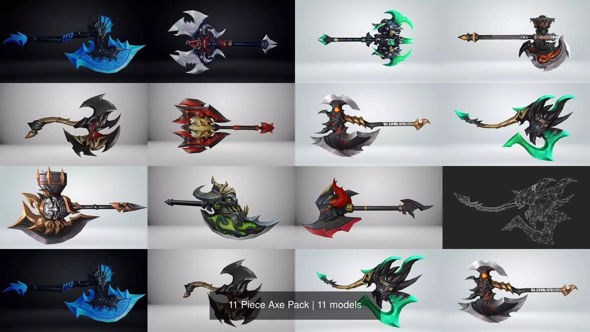 11 Piece Axe Pack 3D Model Collection_0