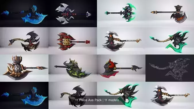 11 Piece Axe Pack 3D Model Collection