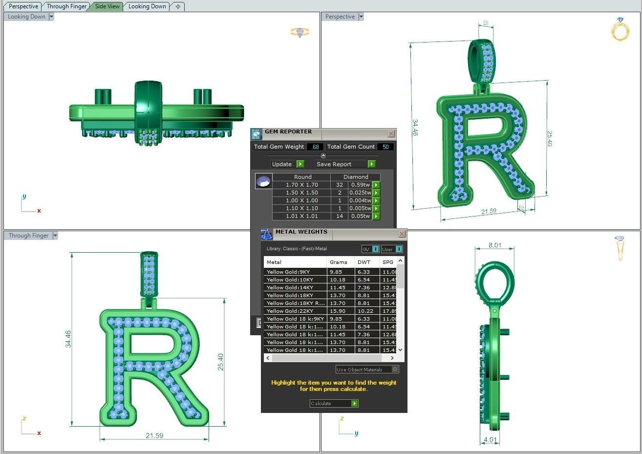 Alphabet Diamond pendant R  3D print model_23