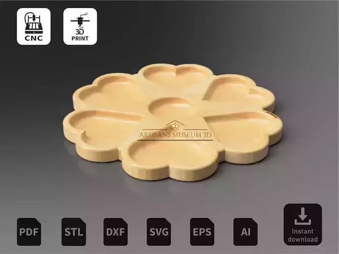Heart Tray V1 Files for CNC and 3D Printer Printing DXF STL