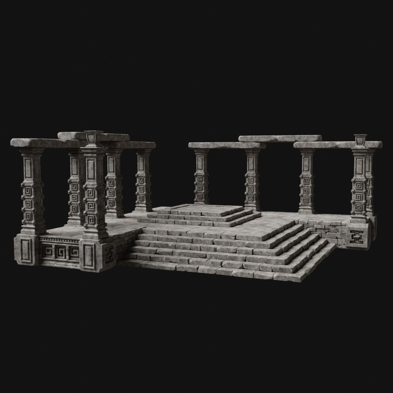 AZTEC MAYAN INCA MESOAMERICA STONE PLATFORM STAIRS COLLECTION Low-poly 3D model_21