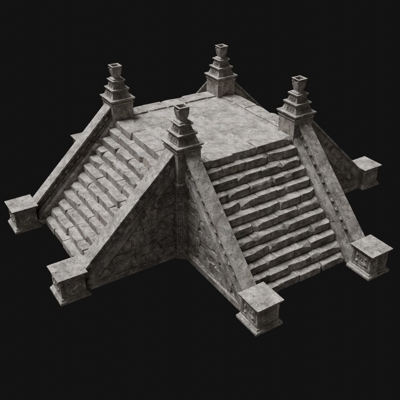AZTEC MAYAN INCA MESOAMERICA STONE PLATFORM STAIRS COLLECTION Low-poly 3D model_33