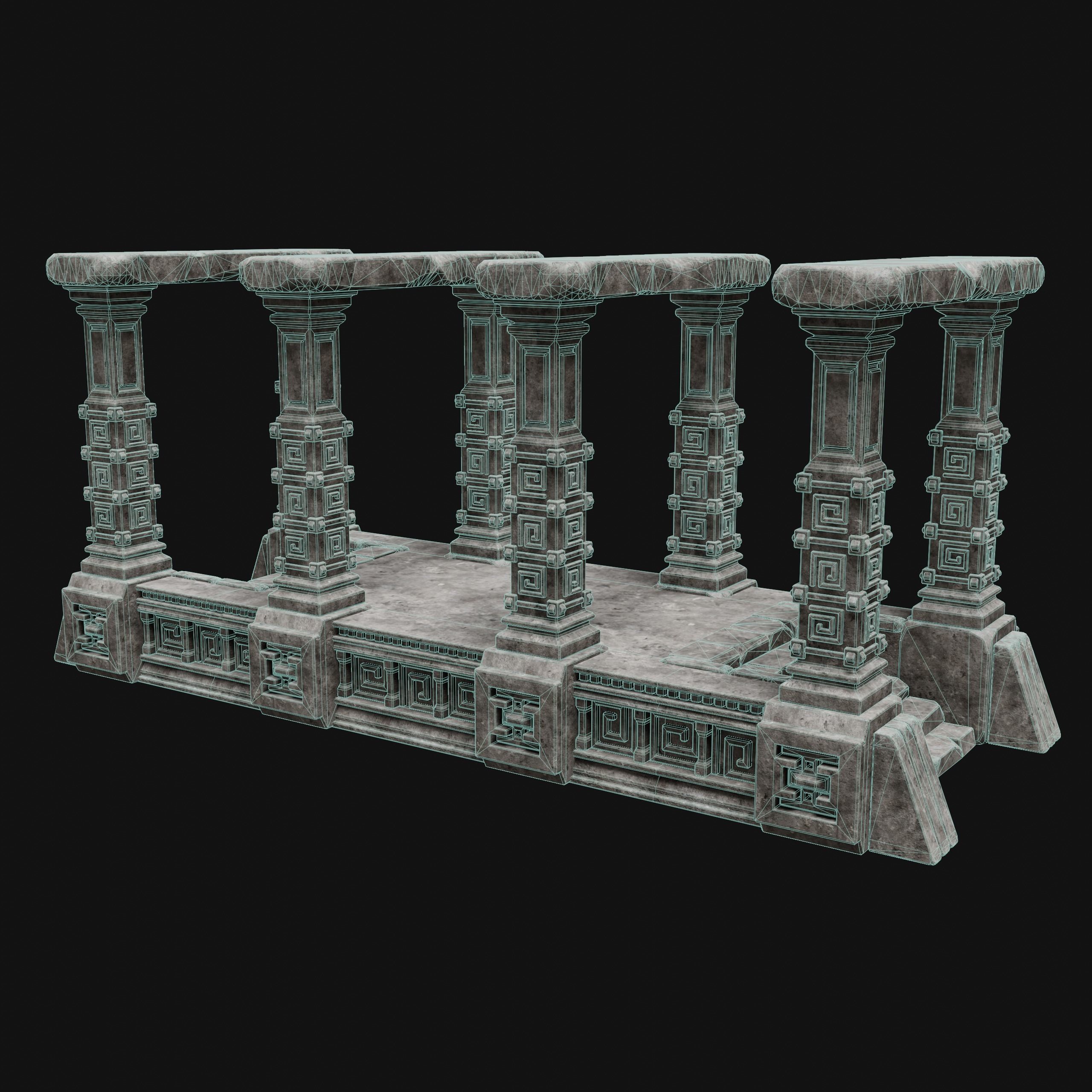 AZTEC MAYAN INCA MESOAMERICA STONE PLATFORM STAIRS COLLECTION Low-poly 3D model_28