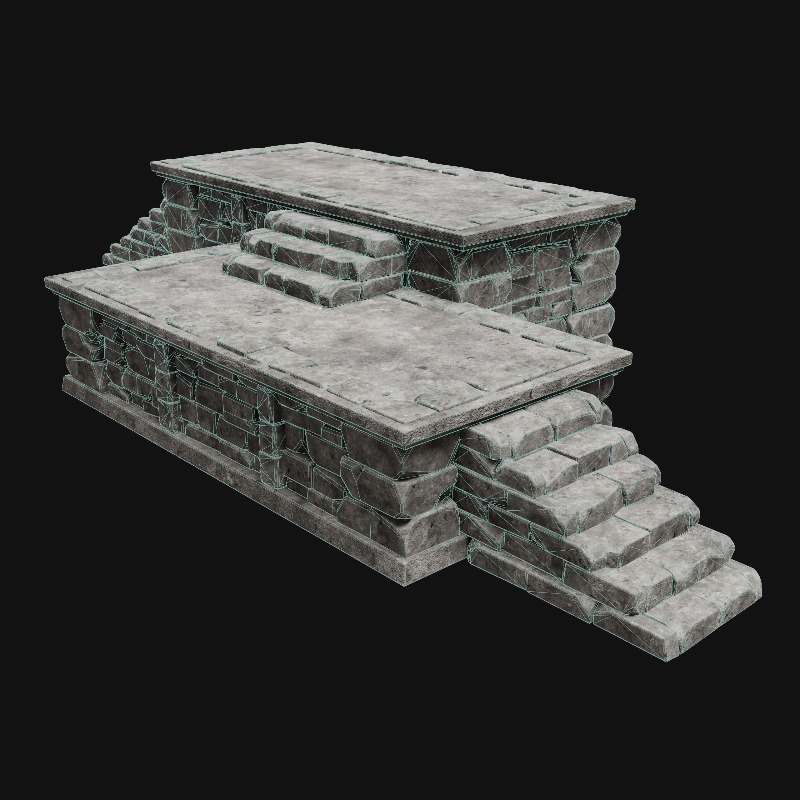 AZTEC MAYAN INCA MESOAMERICA STONE PLATFORM STAIRS COLLECTION Low-poly 3D model_12