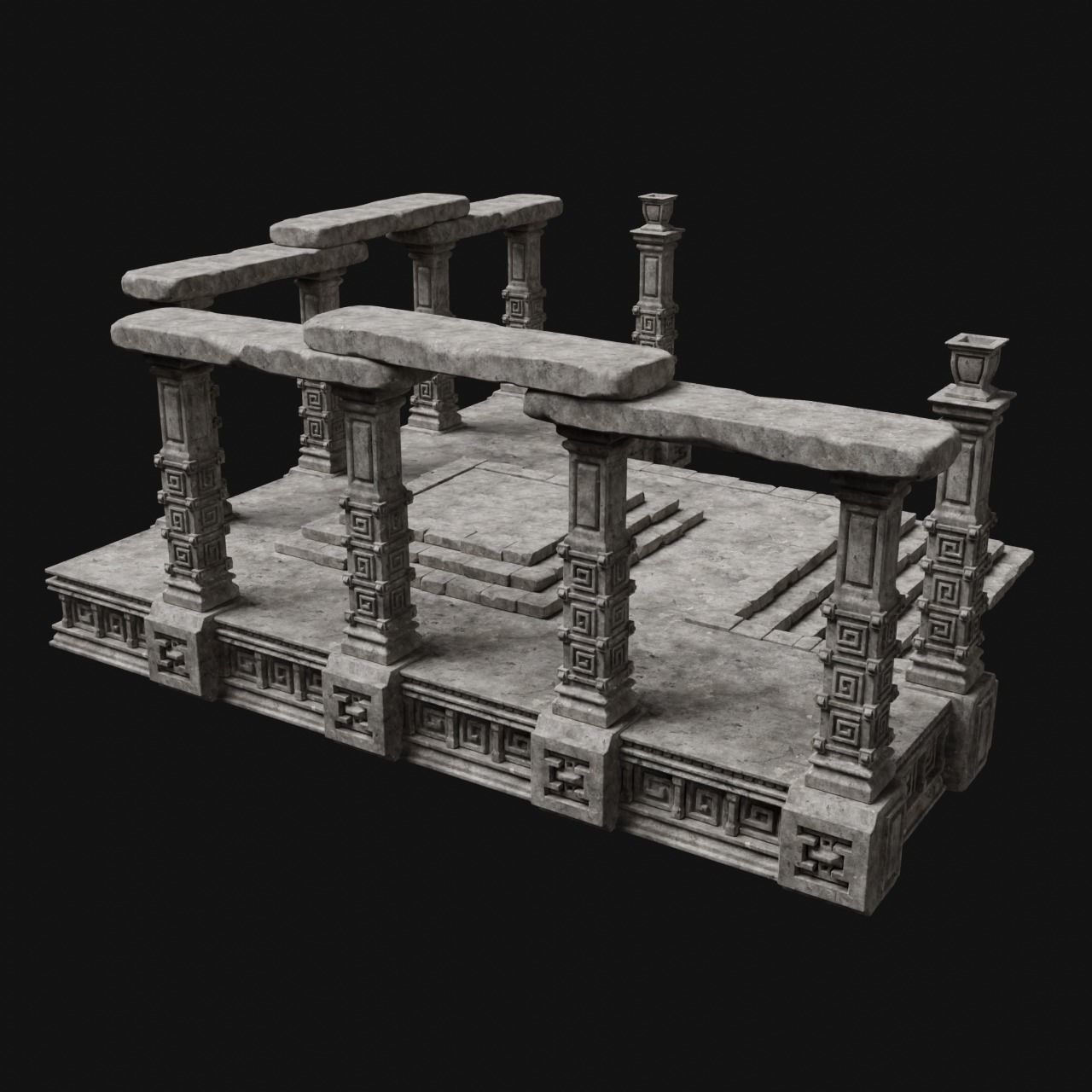 AZTEC MAYAN INCA MESOAMERICA STONE PLATFORM STAIRS COLLECTION Low-poly 3D model_23
