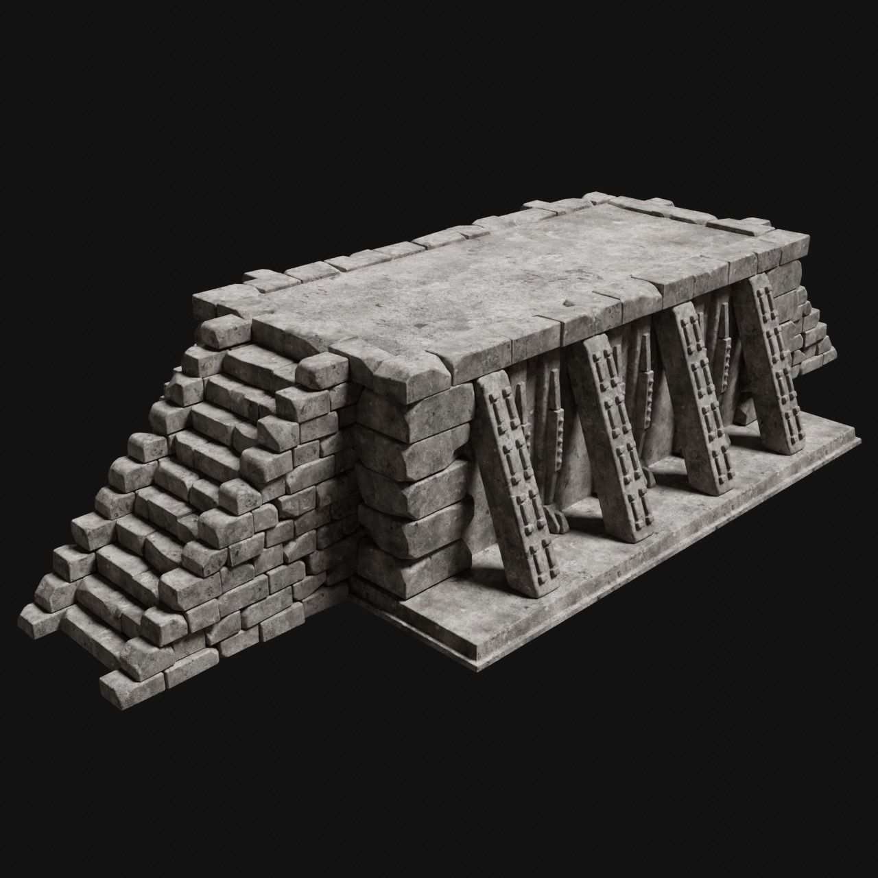 AZTEC MAYAN INCA MESOAMERICA STONE PLATFORM STAIRS COLLECTION Low-poly 3D model_19