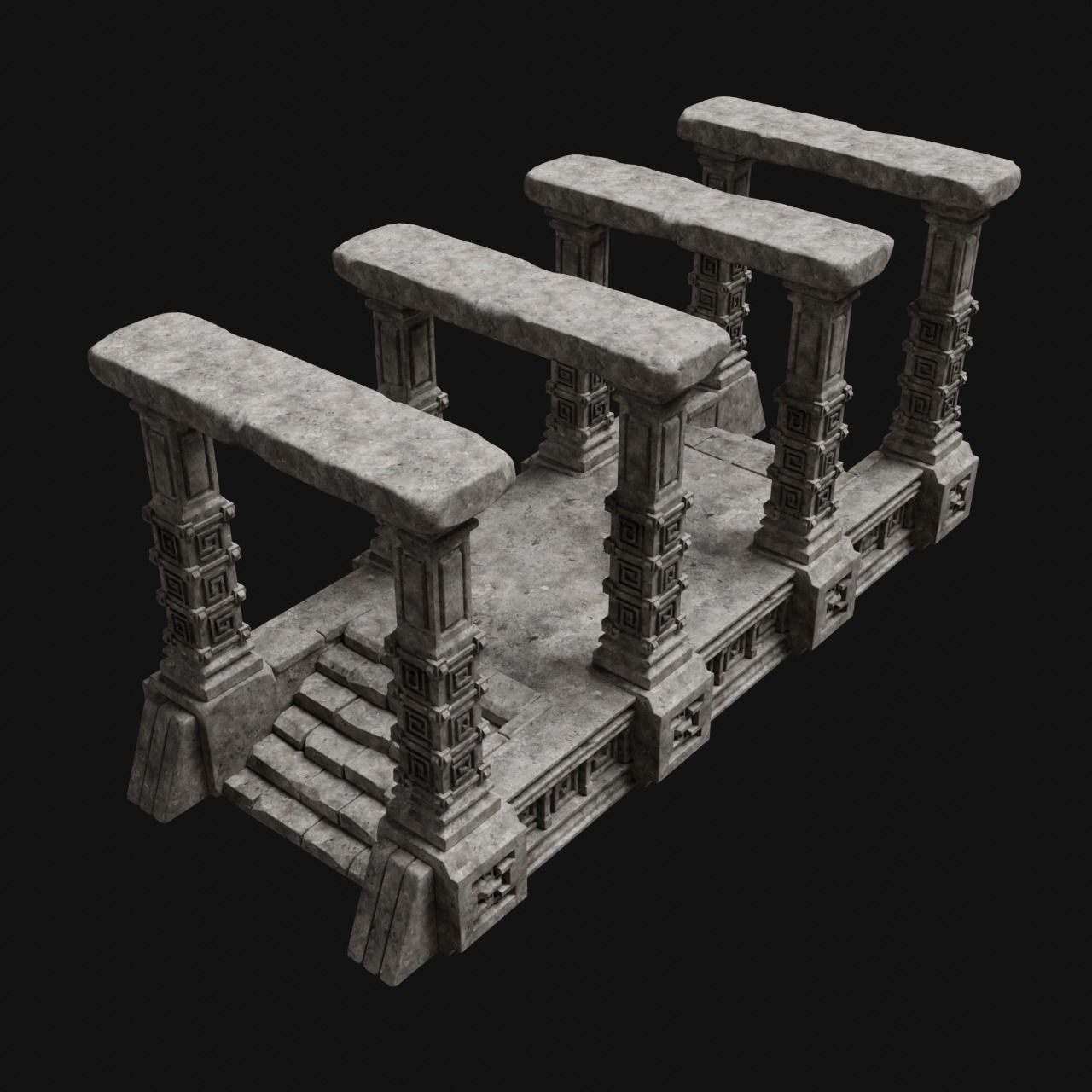 AZTEC MAYAN INCA MESOAMERICA STONE PLATFORM STAIRS COLLECTION Low-poly 3D model_26