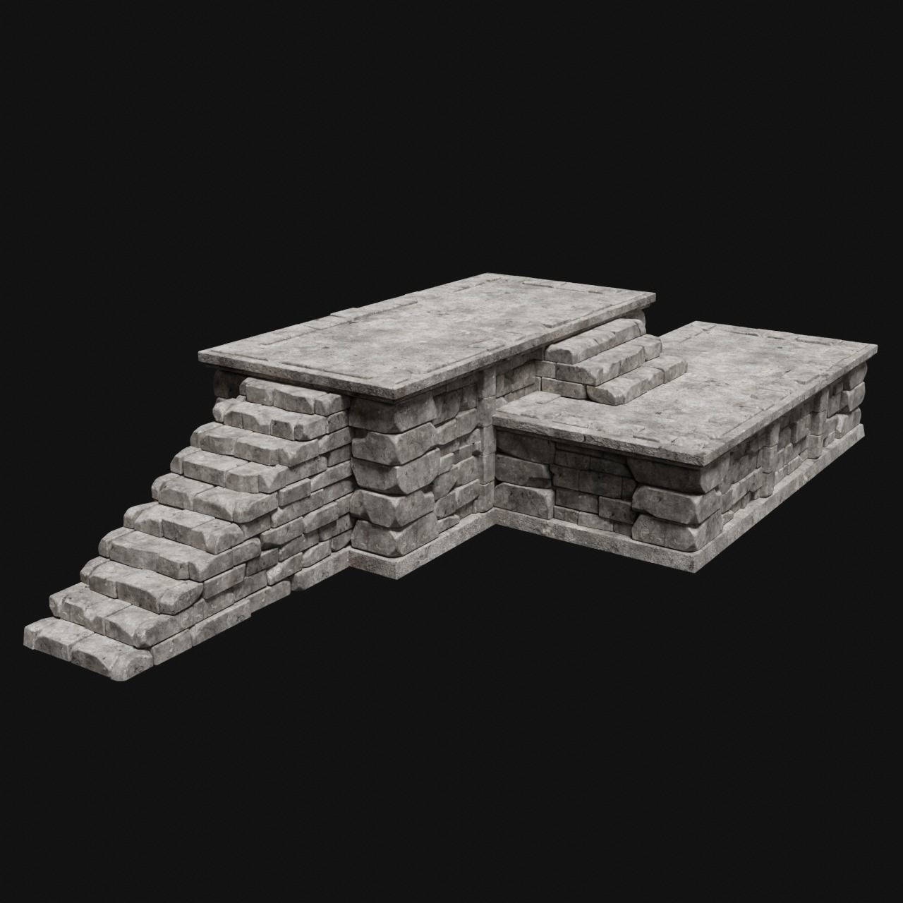 AZTEC MAYAN INCA MESOAMERICA STONE PLATFORM STAIRS COLLECTION Low-poly 3D model_10