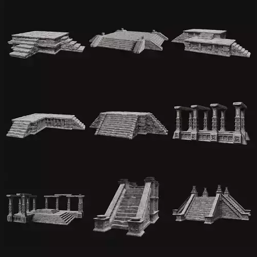AZTEC MAYAN INCA MESOAMERICA STONE PLATFORM STAIRS COLLECTION Low-poly 3D model